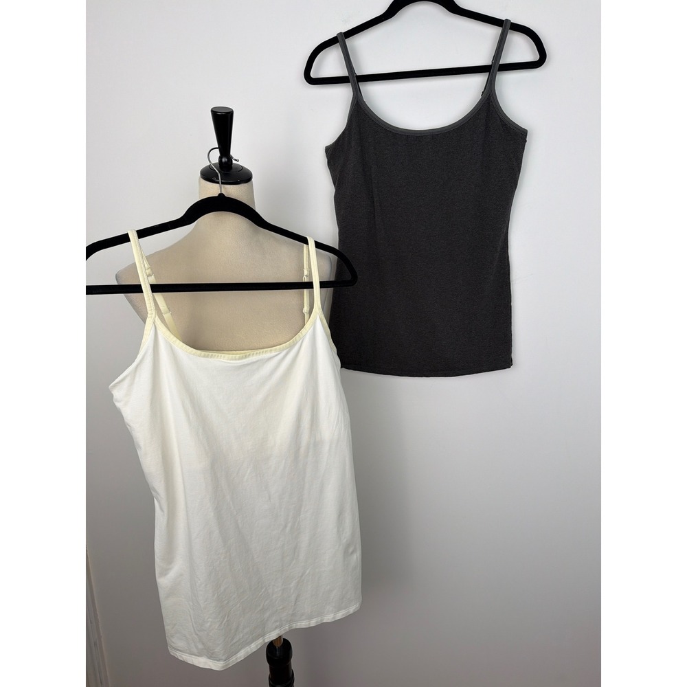 Set of 2 Pact Organic Cotton Shelf Bra Camisoles XL Gray White Tank Top
